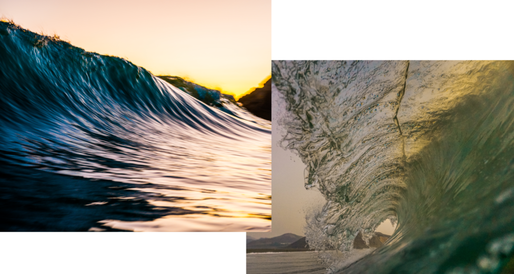 Two sets of sunset waves