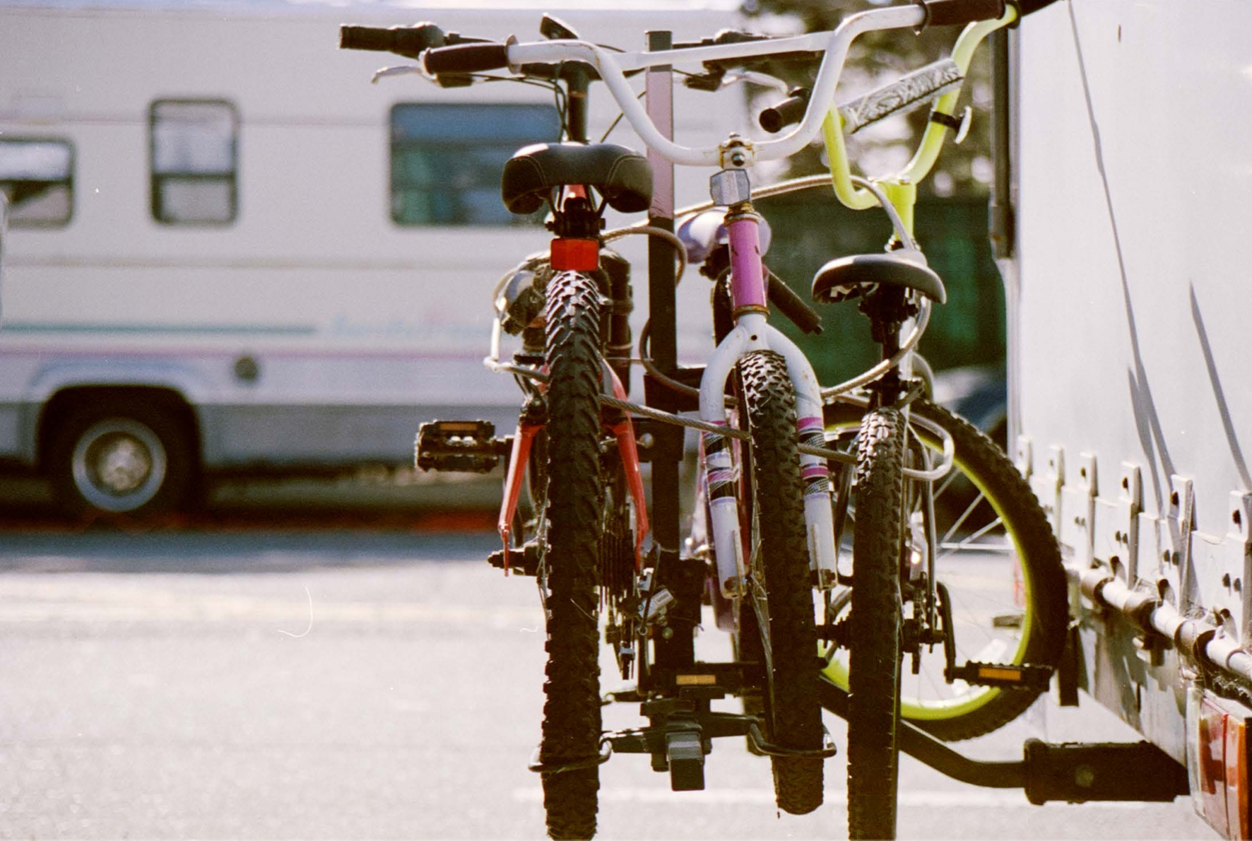 Bikes attached to the back of an RV