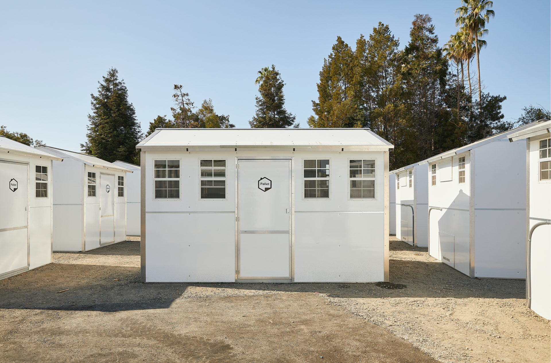 Photograph of a tiny-home community near Lake Merritt