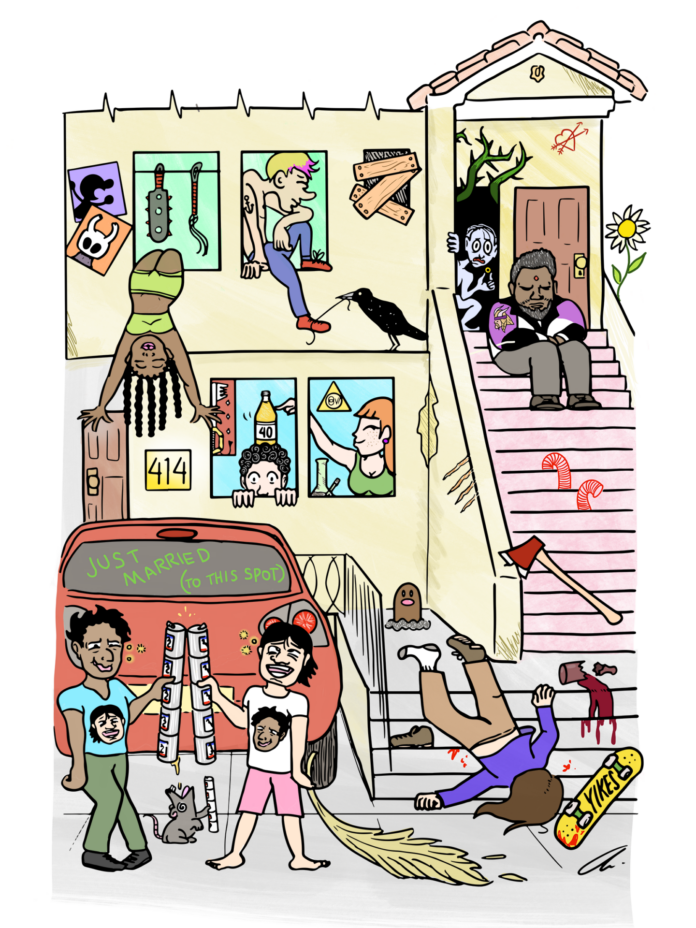 Cartoon of Armando's apartment on 3rd Ave & Geary St.