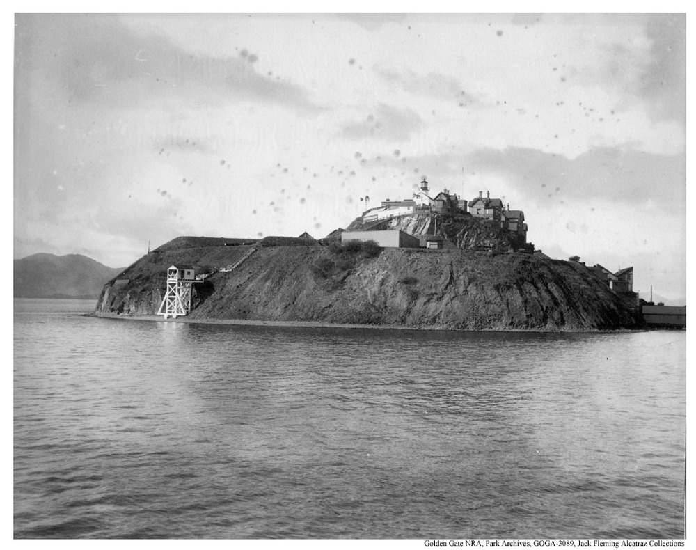 Historical photo of a bare Alcatraz island.